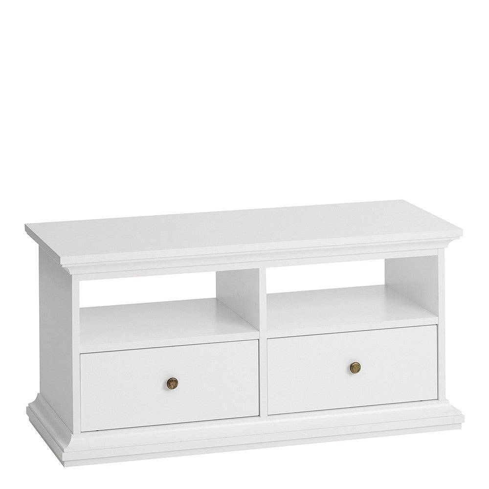 Paris TV Unit - 2 Shelves 2 Drawers In White - Price Crash Furniture