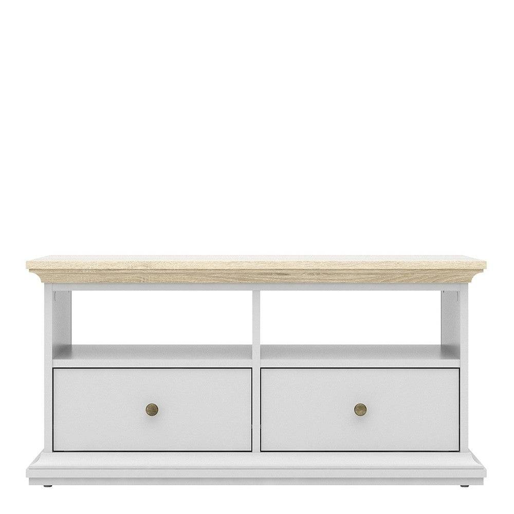 Paris TV Unit - 2 Shelves 2 Drawers In White And Oak - Price Crash Furniture