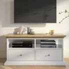 Paris TV Unit - 2 Shelves 2 Drawers In White And Oak - Price Crash Furniture