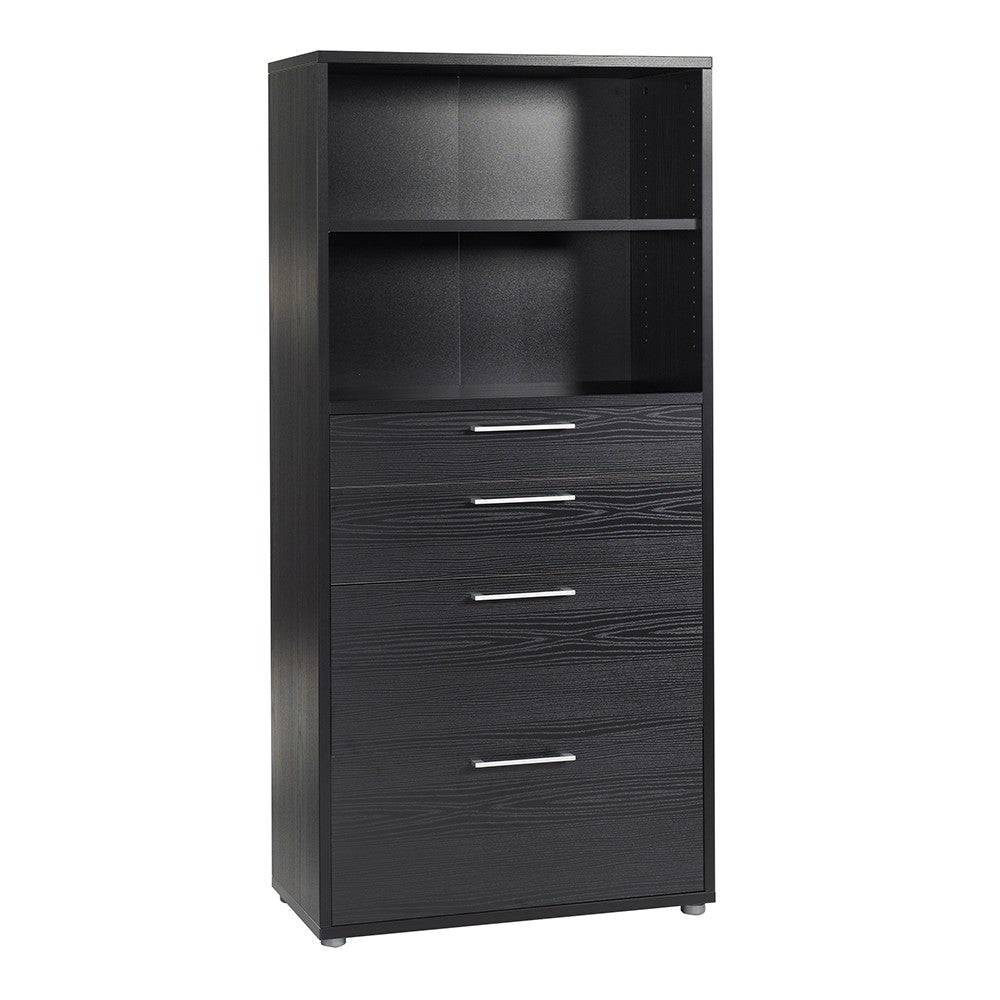 Prima Bookcase 2 Shelves, 2 Drawers + 2 File Drawers in Black Woodgrain - Price Crash Furniture