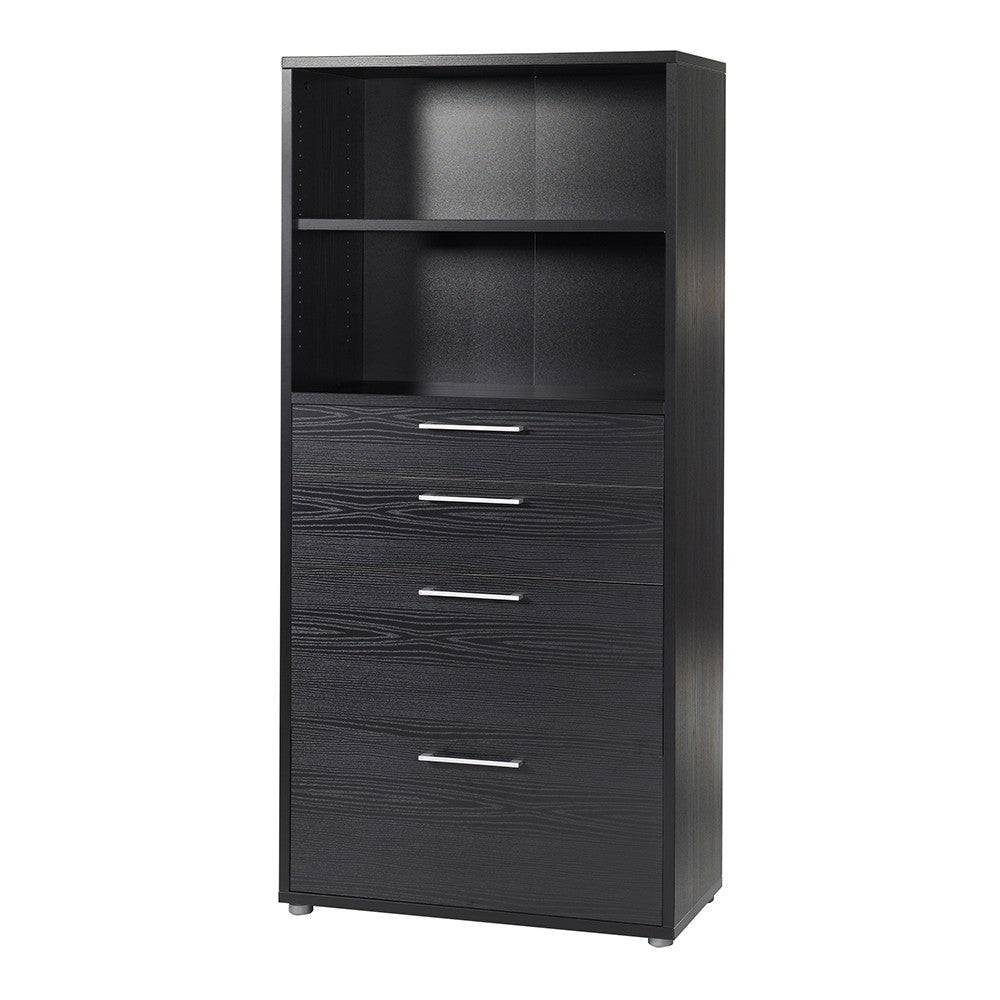 Prima Bookcase 2 Shelves, 2 Drawers + 2 File Drawers in Black Woodgrain - Price Crash Furniture