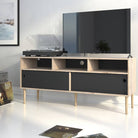 Rome TV Unit 2 Sliding Doors in Jackson Hickory Oak with Matt Black - Price Crash Furniture