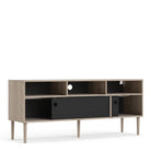 Rome TV Unit 2 Sliding Doors in Jackson Hickory Oak with Matt Black - Price Crash Furniture