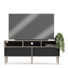 Rome TV Unit 2 Sliding Doors in Jackson Hickory Oak with Matt Black - Price Crash Furniture