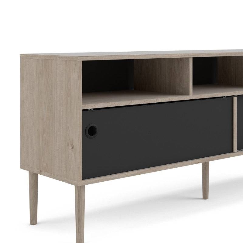 Rome TV Unit 2 Sliding Doors in Jackson Hickory Oak with Matt Black - Price Crash Furniture