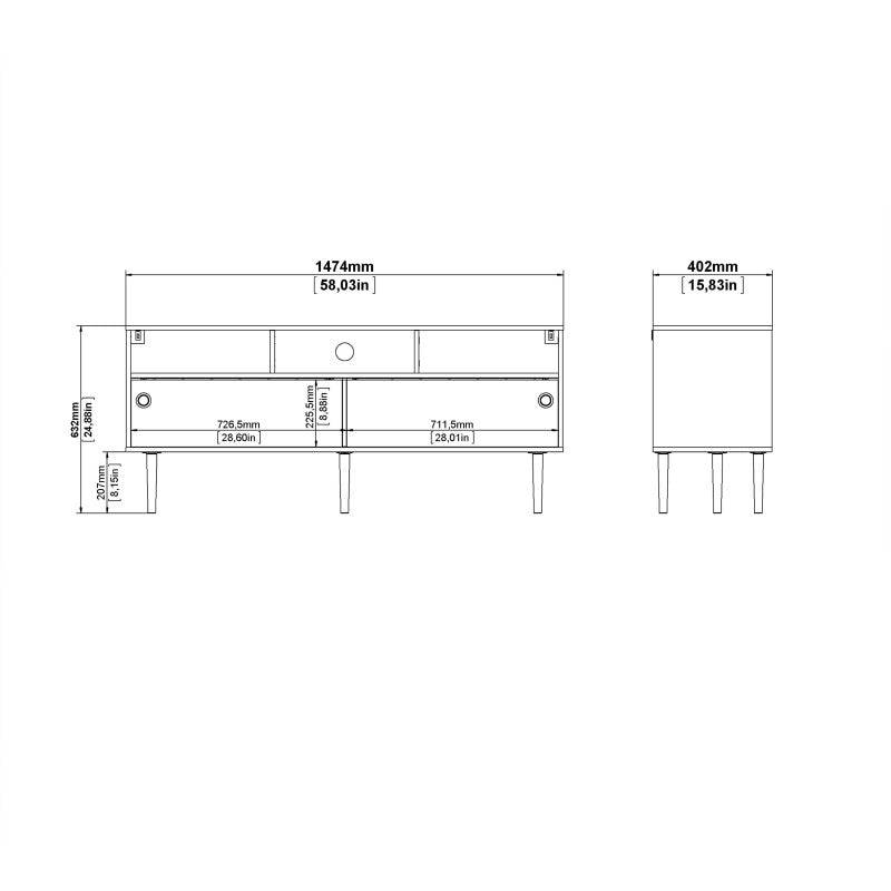 Rome TV Unit 2 Sliding Doors in Jackson Hickory Oak with Matt Black - Price Crash Furniture