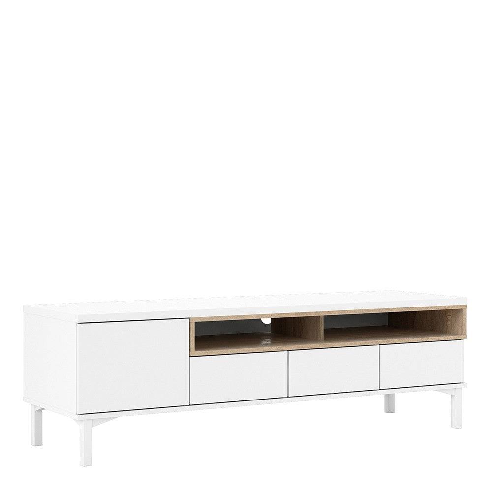 Roomers TV Unit 3 Drawers 1 Door in White and Oak - Price Crash Furniture