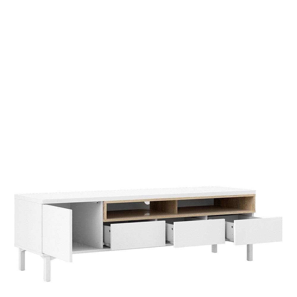 Roomers TV Unit 3 Drawers 1 Door in White and Oak - Price Crash Furniture