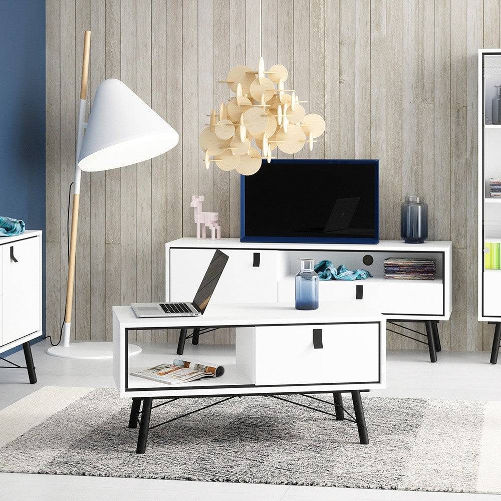 Ry TV Unit 1 Door + 1 Drawer in Matt White - Price Crash Furniture