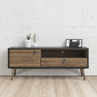 Ry TV Unit with 1 Door + 1 Drawer in Matt Black and Walnut - Price Crash Furniture