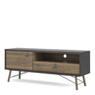 Ry TV Unit with 1 Door + 1 Drawer in Matt Black and Walnut - Price Crash Furniture