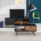 Ry TV Unit with 1 Door + 1 Drawer in Matt Black and Walnut - Price Crash Furniture