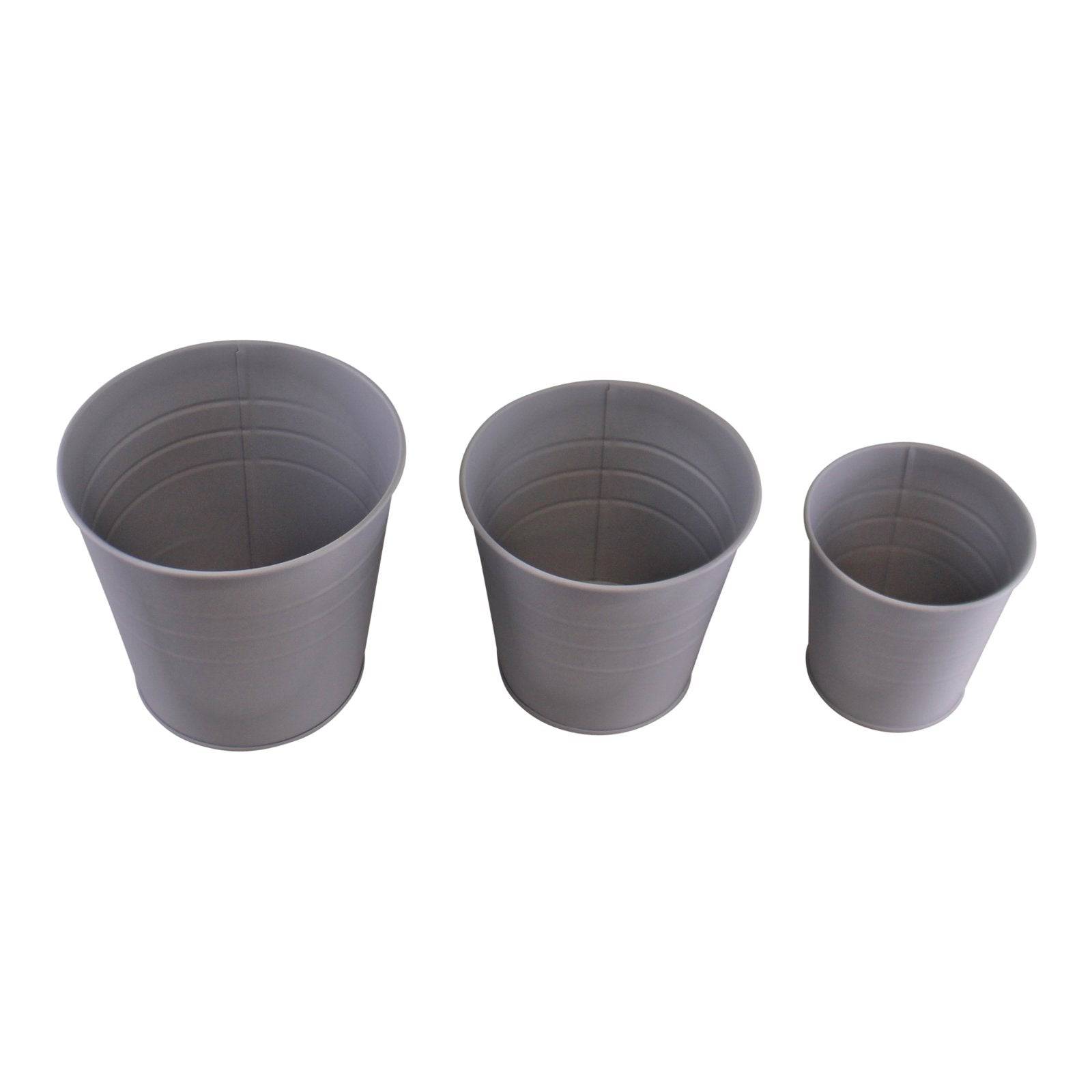 Set of 3 Round Metal Planters, Grey - Price Crash Furniture