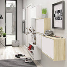 Shoe Cabinet: 4 compartments with 2 layers in Oak & White - Price Crash Furniture