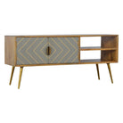 Sleek Cement Grey Open Nordic Style Media Unit with 2 Brass Inlay Doors - Price Crash Furniture