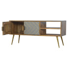 Sleek Cement Grey Open Nordic Style Media Unit with 2 Brass Inlay Doors - Price Crash Furniture