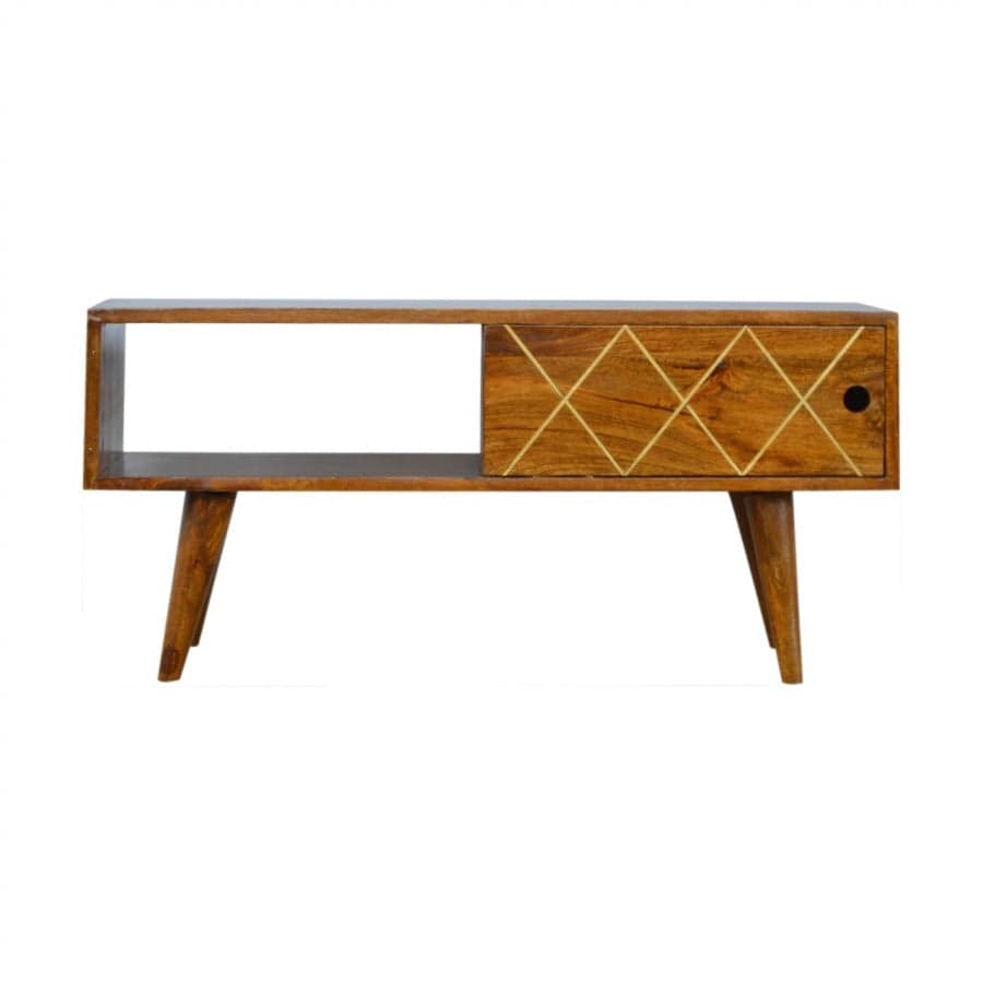 Sliding Brass Inlay Media Unit - Price Crash Furniture