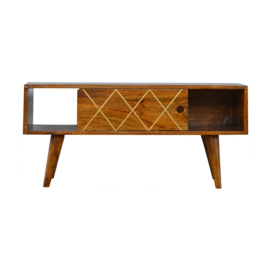 Sliding Brass Inlay Media Unit - Price Crash Furniture