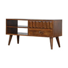 Solid Wood Media Unit With Carved Drawer Front - Price Crash Furniture