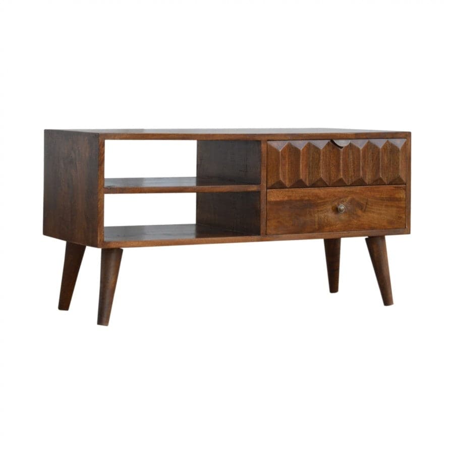 Solid Wood Media Unit With Carved Drawer Front - Price Crash Furniture