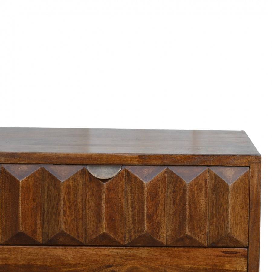 Solid Wood Media Unit With Carved Drawer Front - Price Crash Furniture