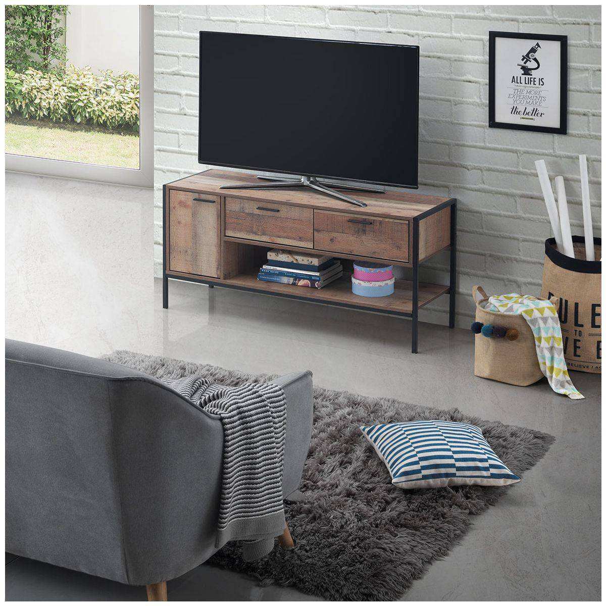 Stretton TV Cabinet Stand with 1 Door and 2 Drawers by TAD - Price Crash Furniture