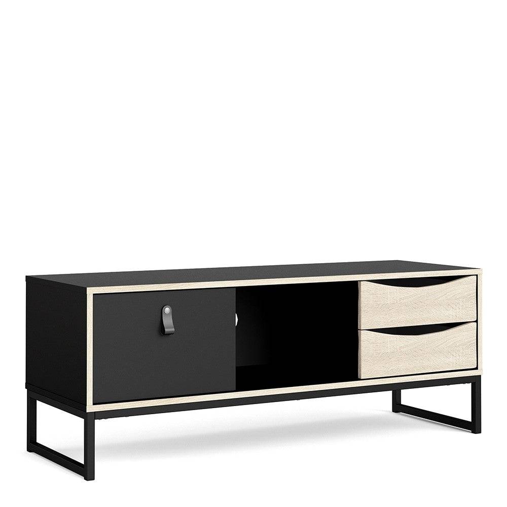 Stubbe TV Unit 1+2 Drawers And Open Shelf In Matt Black Oak - Price Crash Furniture