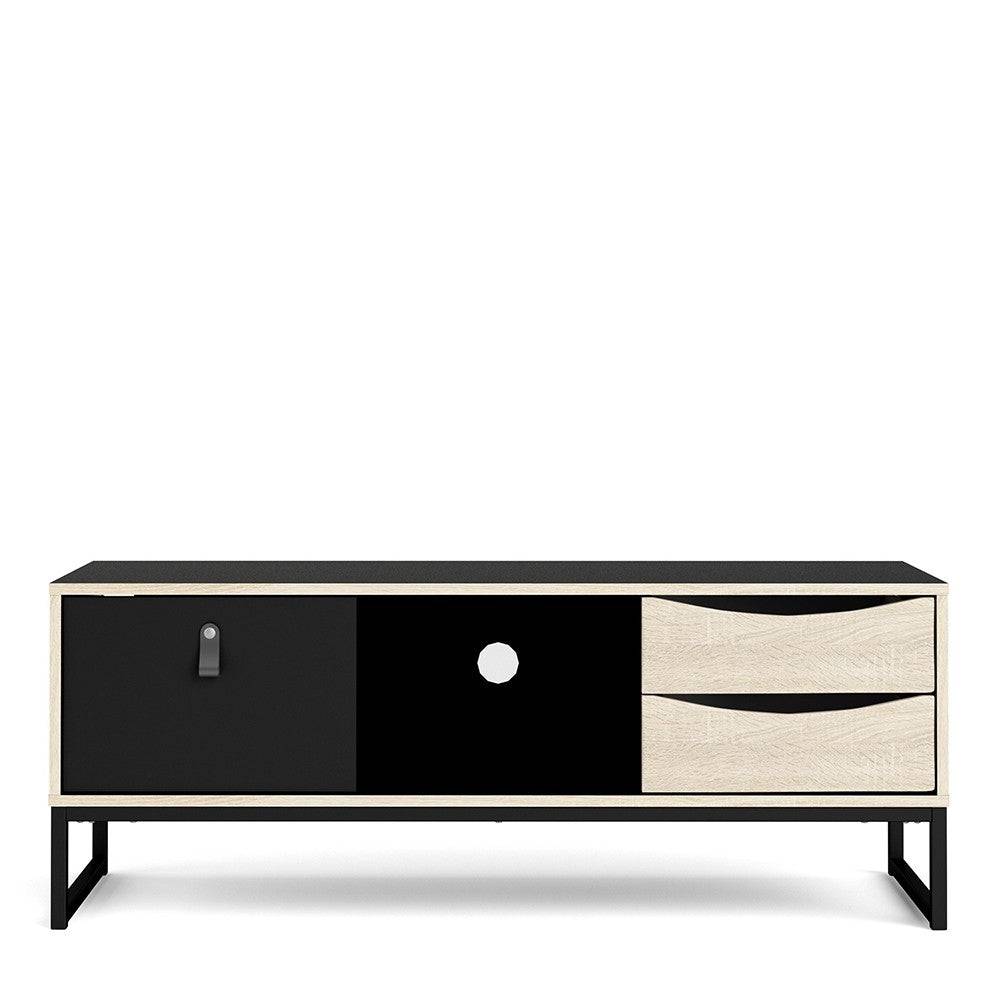 Stubbe TV Unit 1+2 Drawers And Open Shelf In Matt Black Oak - Price Crash Furniture