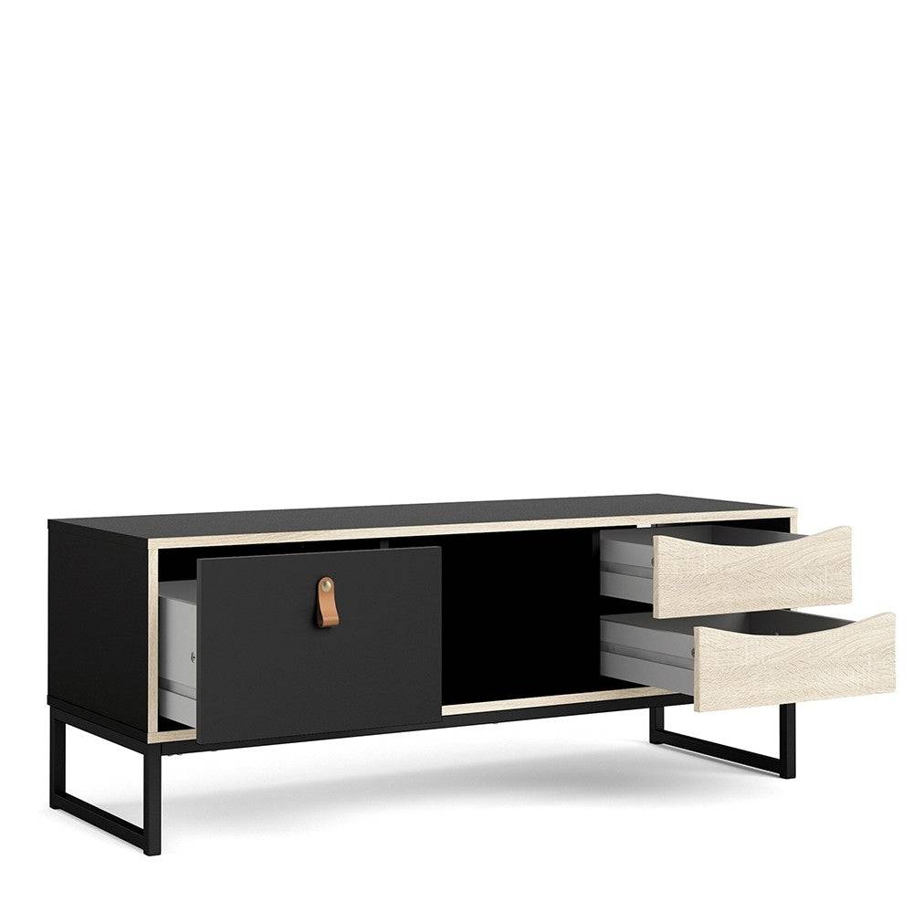 Stubbe TV Unit 1+2 Drawers And Open Shelf In Matt Black Oak - Price Crash Furniture