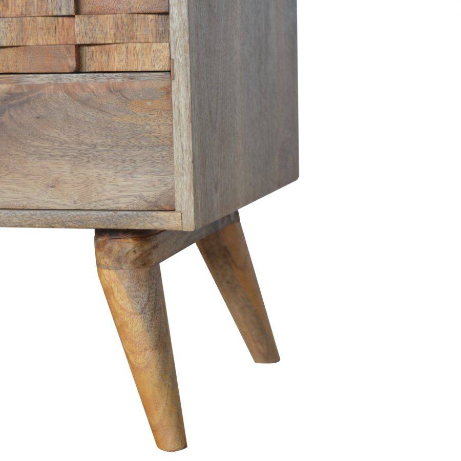 Tile Carved TV Stand in Oak-effect Mango Wood - Price Crash Furniture
