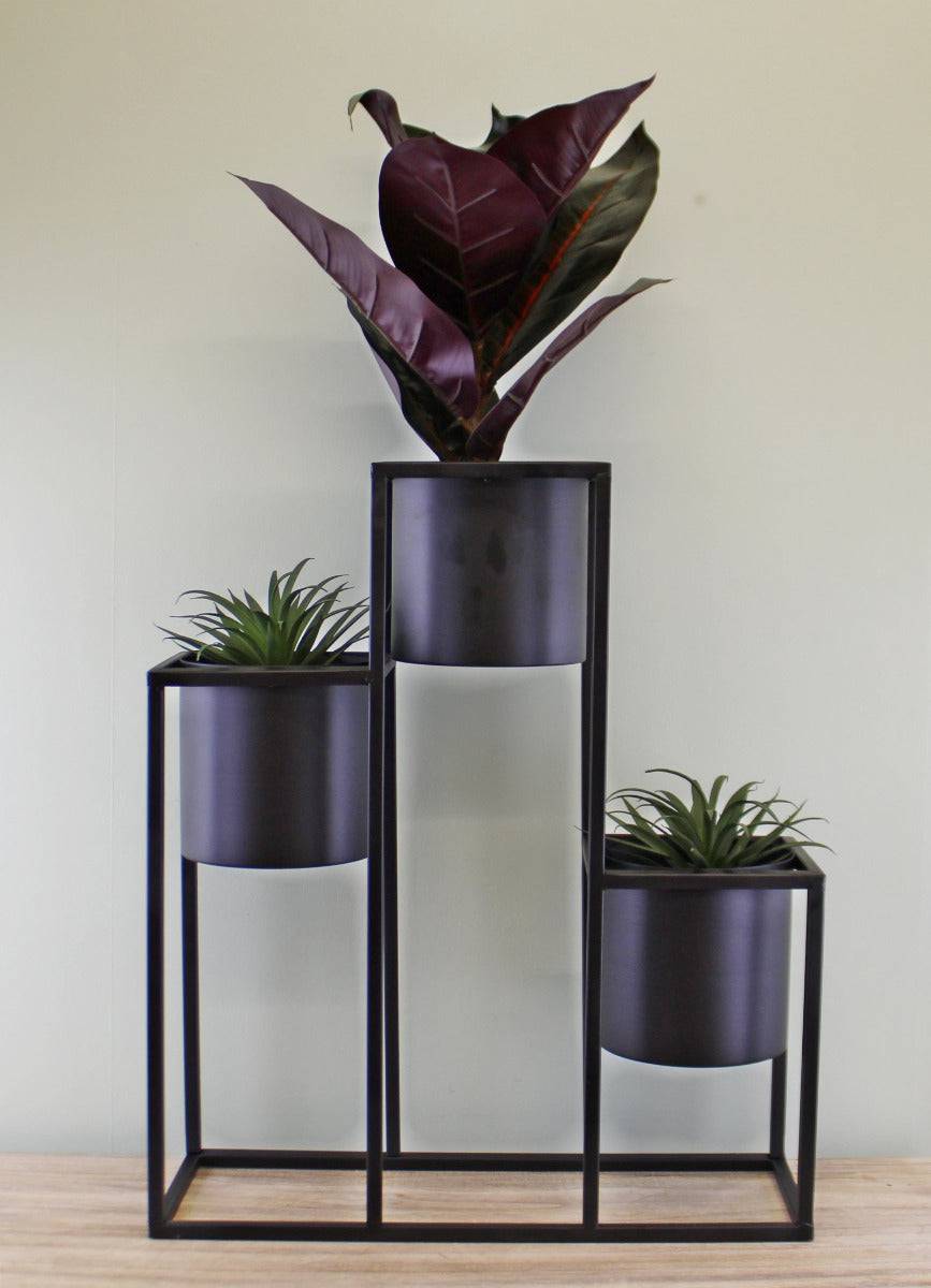 Triple Black Metal Planter, 43x50cm - Price Crash Furniture