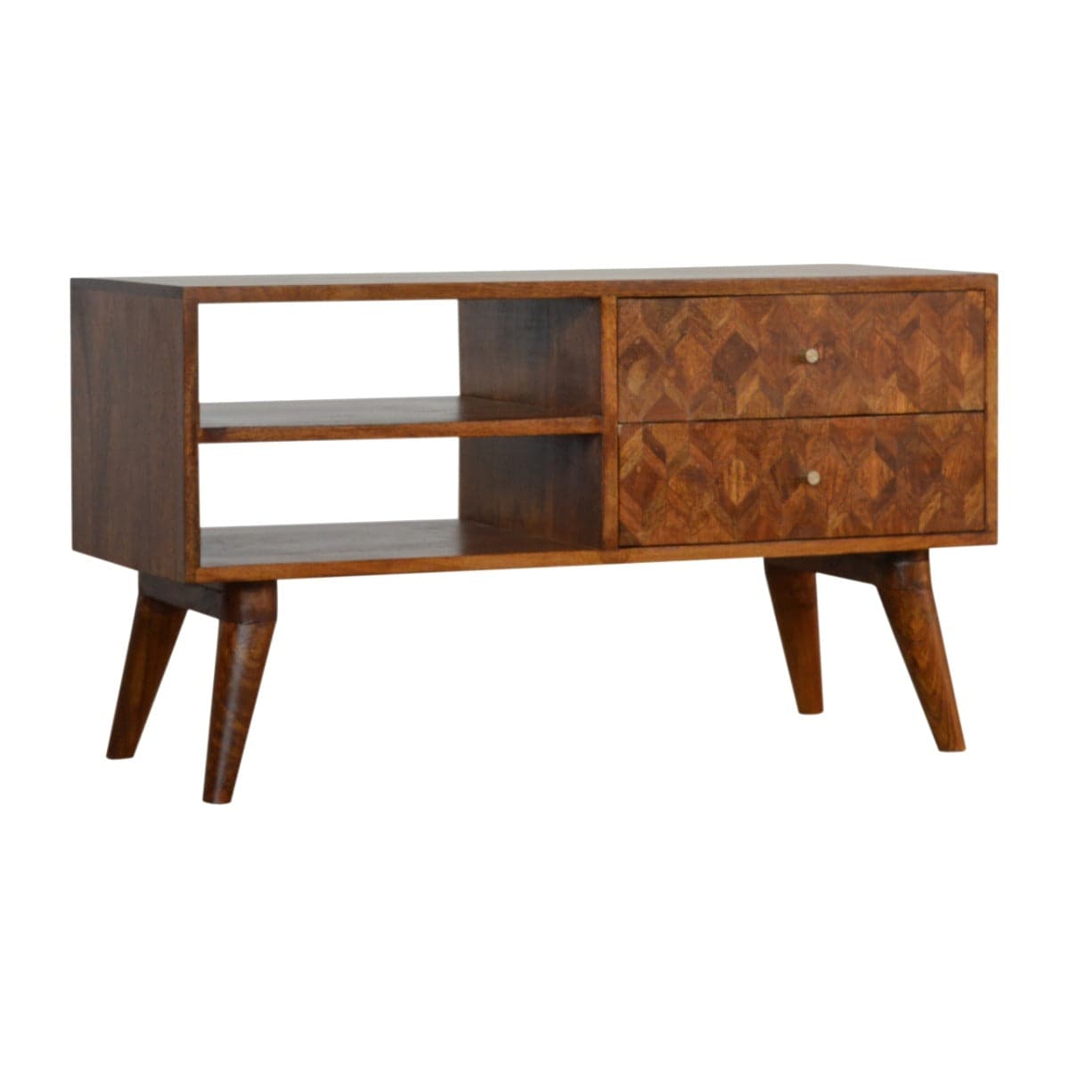 Zig-zag Parquet Pattern TV Stand in Chestnut-effect Mango Wood - Price Crash Furniture