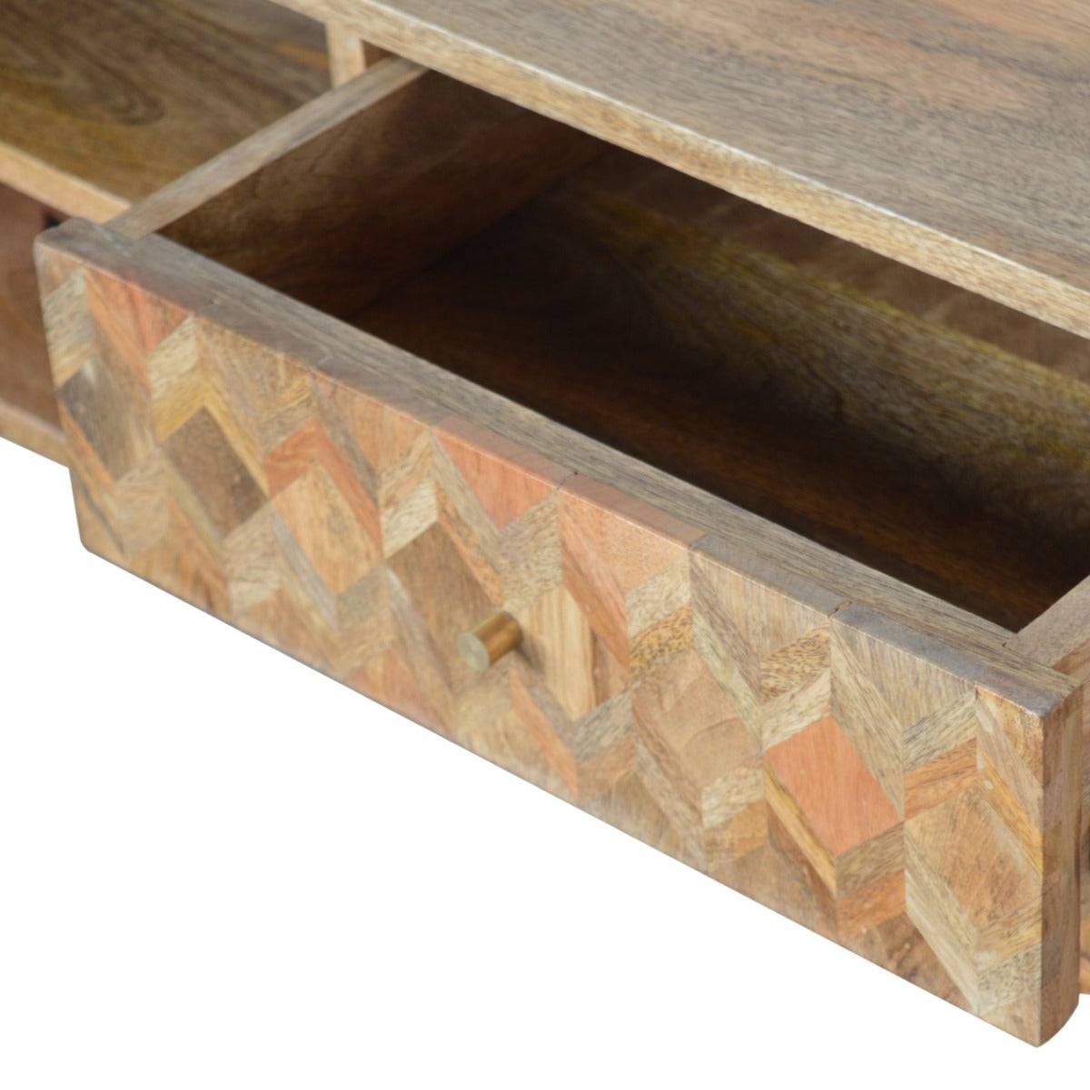 Zig-zag Parquet Pattern TV Stand in Oak-effect Mango Wood - Price Crash Furniture