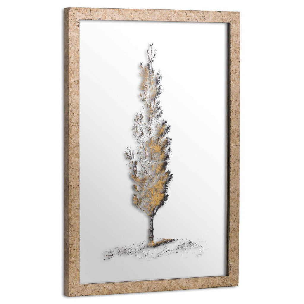 Antique Metallic Brass Mirrored Pine Wall Art - Price Crash Furniture