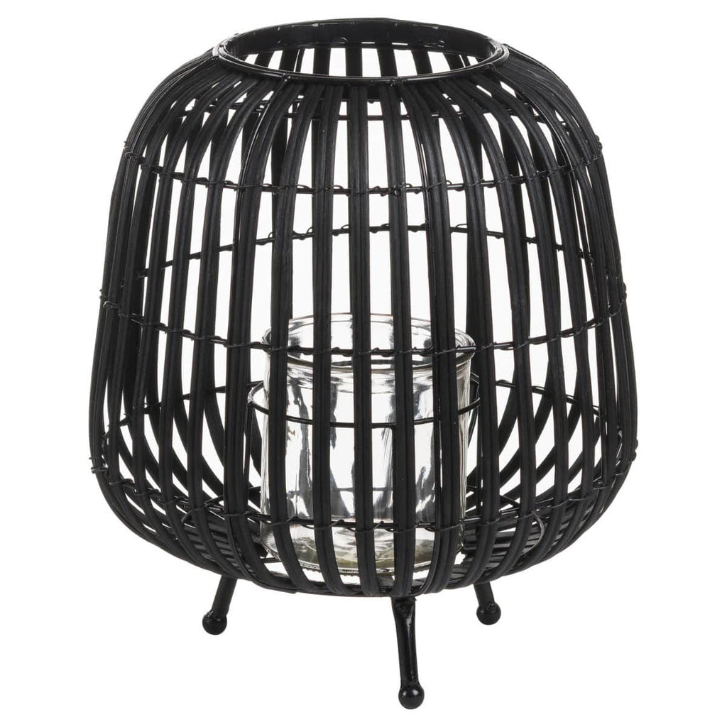 Black Rattan Bulbous Lantern - Price Crash Furniture