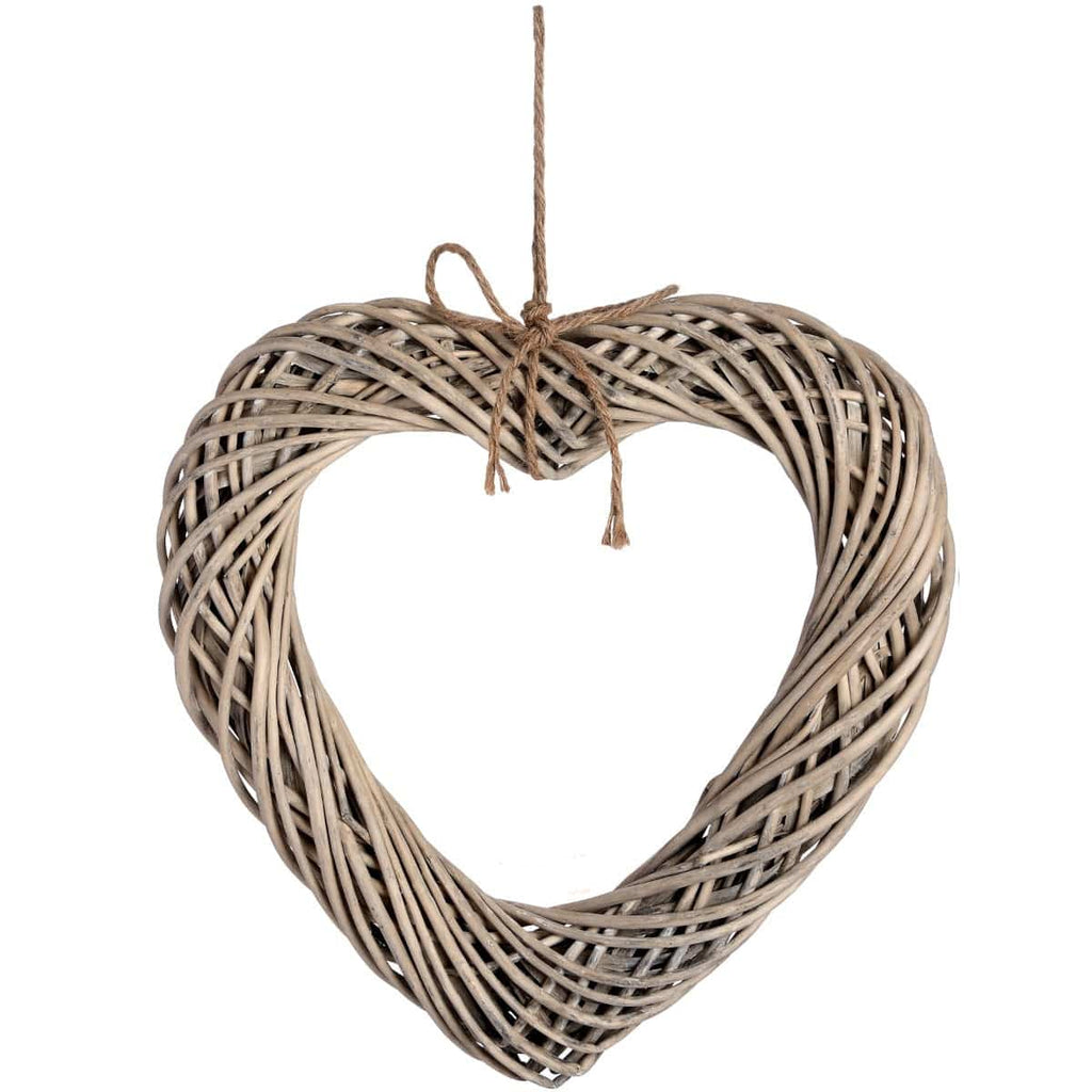 Brown Large Wicker Hanging Heart with Rope Detail - Price Crash Furniture