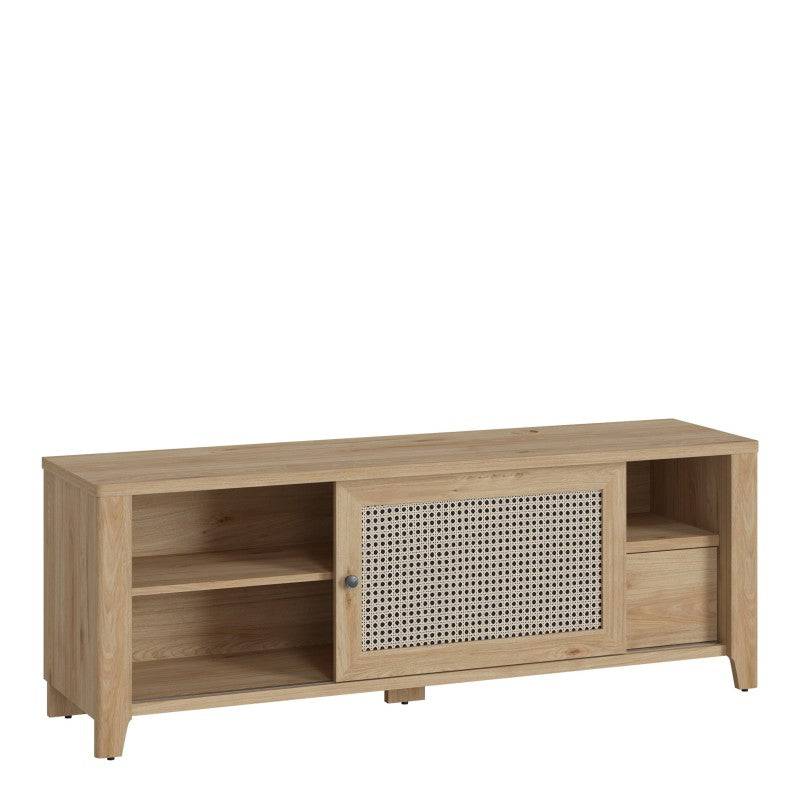 Cestino 1 Door 1 Drawer TV Unit In Jackson Hickory Oak And Rattan Effect - Price Crash Furniture