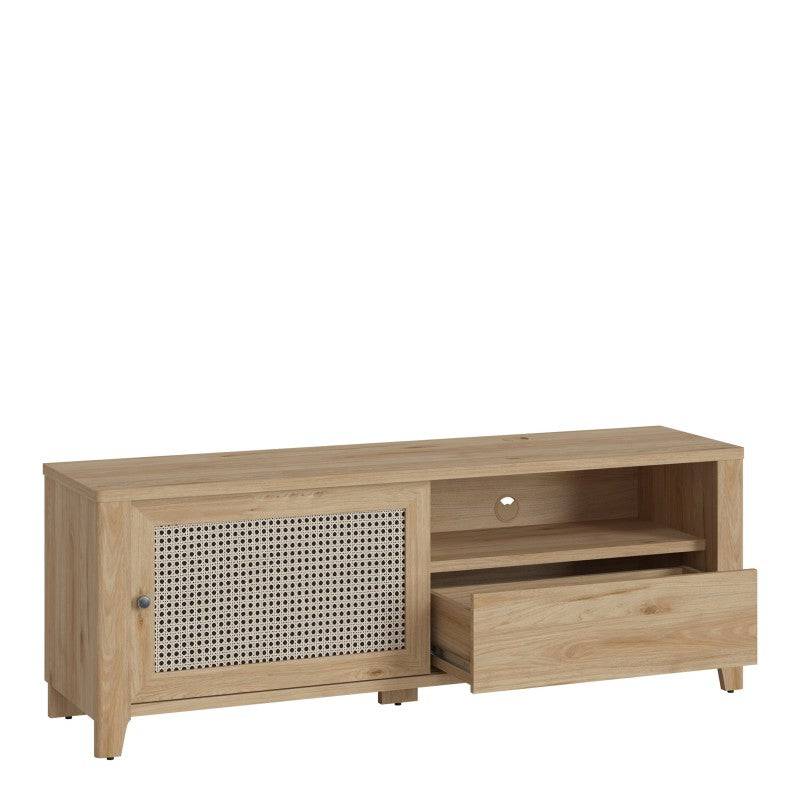 Cestino 1 Door 1 Drawer TV Unit In Jackson Hickory Oak And Rattan Effect - Price Crash Furniture