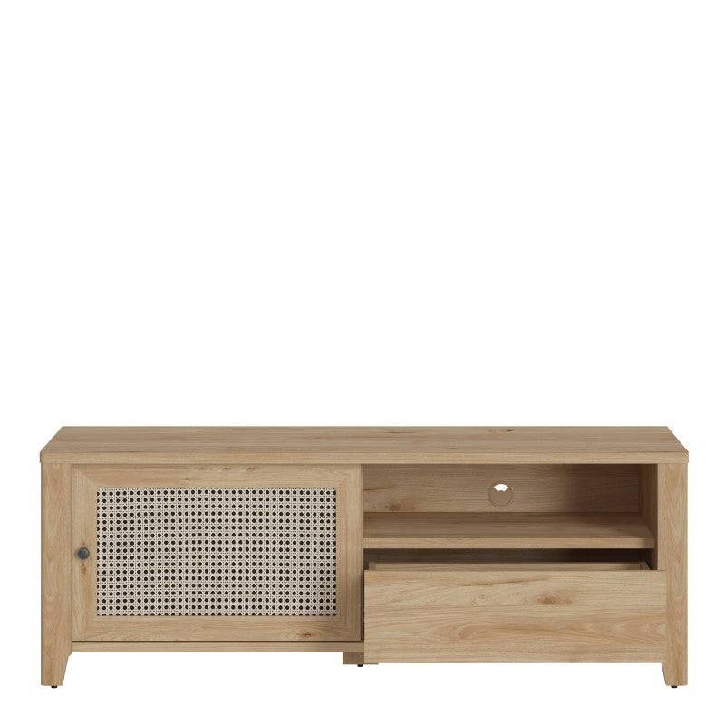 Cestino 1 Door 1 Drawer TV Unit In Jackson Hickory Oak And Rattan Effect - Price Crash Furniture