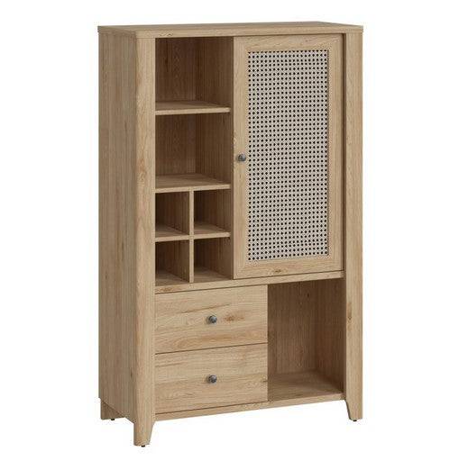 Cestino 1 Door 2 Drawer Cabinet In Jackson Hickory Oak And Rattan Effect - Price Crash Furniture