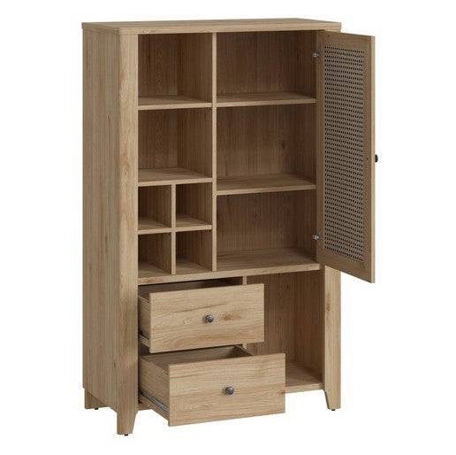 Cestino 1 Door 2 Drawer Cabinet In Jackson Hickory Oak And Rattan Effect - Price Crash Furniture