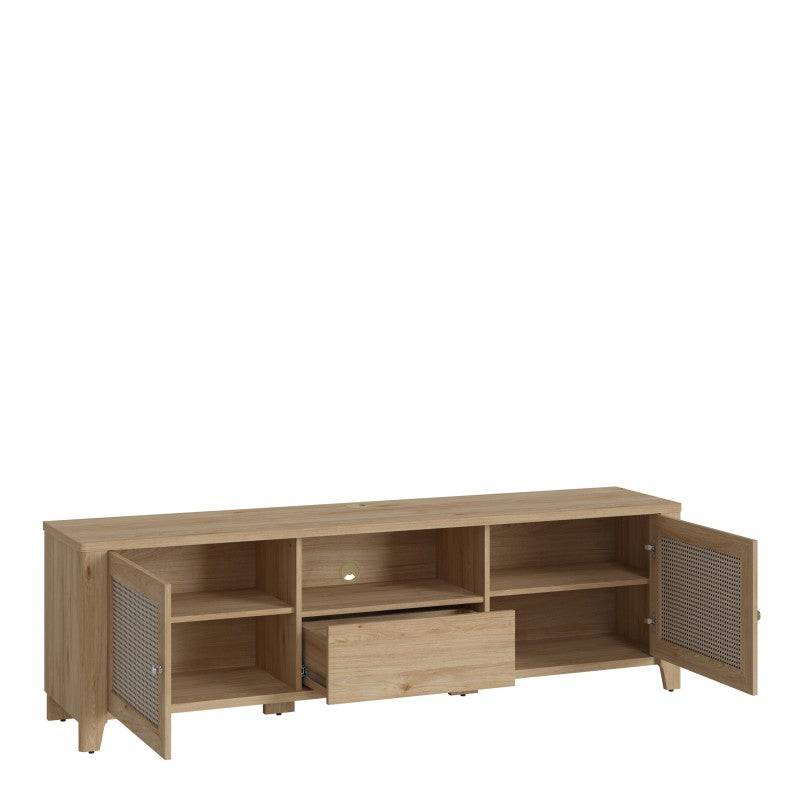 Cestino 2 Door 1 Drawer TV Unit in Jackson Hickory Oak and Rattan Effect - Price Crash Furniture