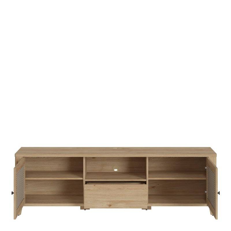 Cestino 2 Door 1 Drawer TV Unit in Jackson Hickory Oak and Rattan Effect - Price Crash Furniture