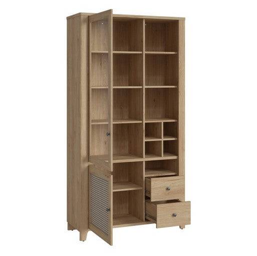 Cestino 2 Door 2 Drawer Display Cabinet In Jackson Hickory Oak And Rattan Effect - Price Crash Furniture