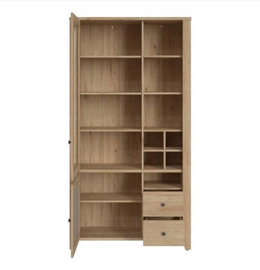 Cestino 2 Door 2 Drawer Display Cabinet In Jackson Hickory Oak And Rattan Effect - Price Crash Furniture