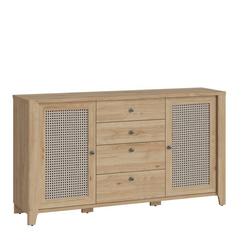 Cestino 2 Door 4 Drawer Sideboard In Jackson Hickory Oak And Rattan Effect - Price Crash Furniture