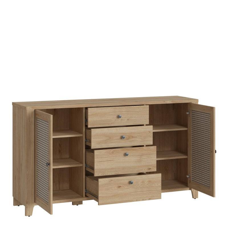 Cestino 2 Door 4 Drawer Sideboard In Jackson Hickory Oak And Rattan Effect - Price Crash Furniture