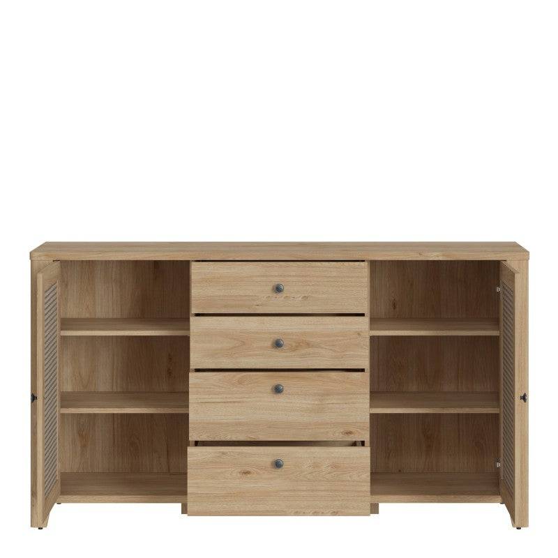 Cestino 2 Door 4 Drawer Sideboard In Jackson Hickory Oak And Rattan Effect - Price Crash Furniture