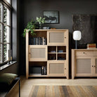 Cestino 3 Door 3 Drawer Sideboard In Jackson Hickory Oak And Rattan Effect - Price Crash Furniture