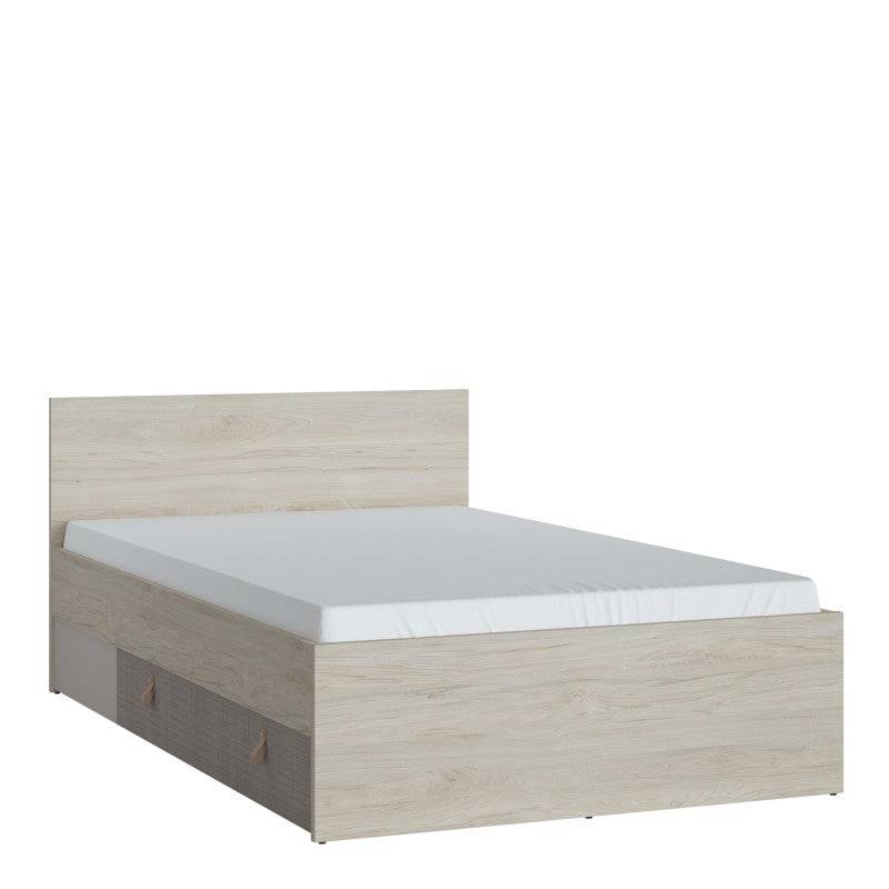 Denim 120cm Bed with 1 Drawer in Light Walnut, Grey Fabric Effect and Cashmere - Price Crash Furniture